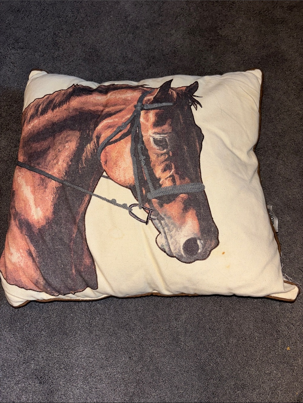 Horse Print Decorative Pillow - Brown on Cream
